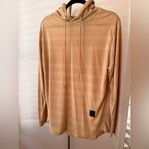 Men’s Tan Lightweight Pullover Hoodie Long Sleeve Minimalist-L